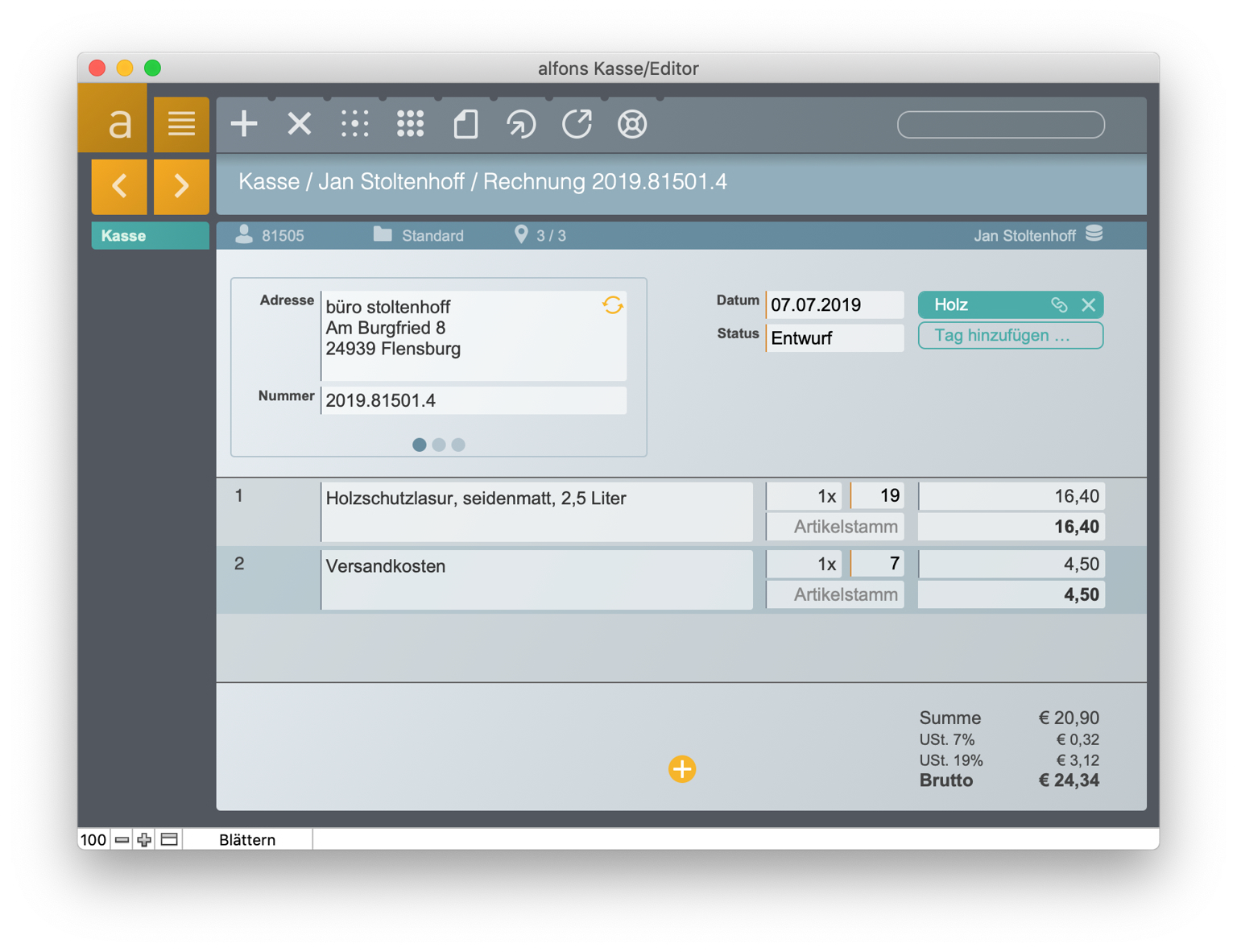 Screenshot Modul Kasse