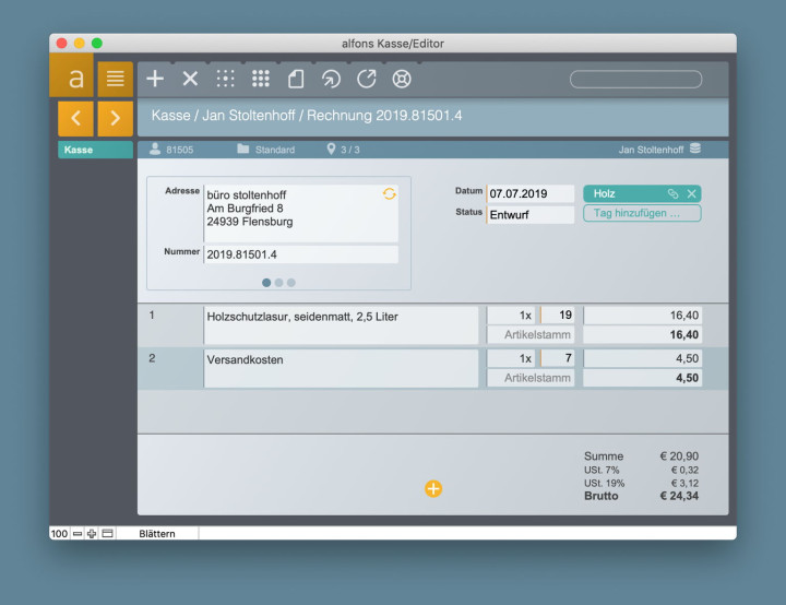 Screenshot Modul Kasse