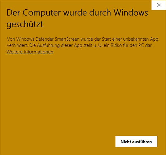 Screenshot Windows Warnung