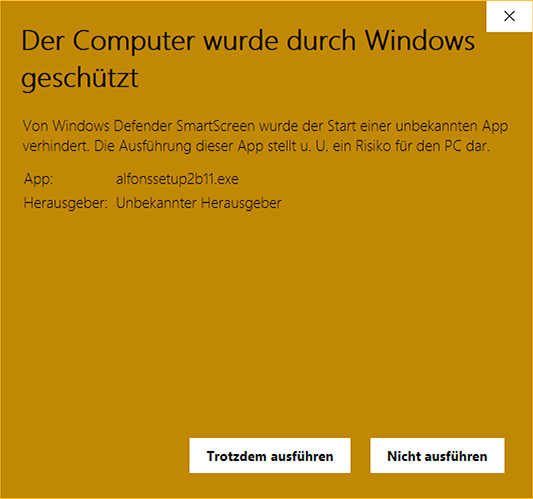Screenshot Windows Warnung